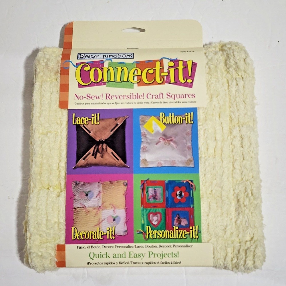 Daisy Kingdom Connect-It No Sew Reversible Craft Squares Yellow Shag Vintage New